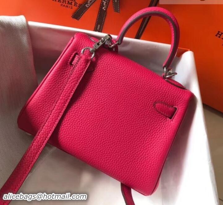 Top Sale Hermes mini kelly 20 bag deep pink in clemence leather with golden hardware H422021