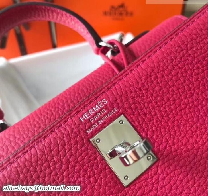 Top Sale Hermes mini kelly 20 bag deep pink in clemence leather with golden hardware H422021