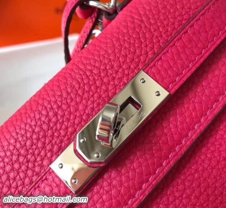 Top Sale Hermes mini kelly 20 bag deep pink in clemence leather with golden hardware H422021