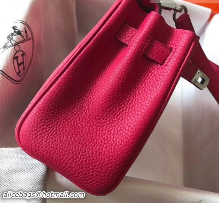 Top Sale Hermes mini kelly 20 bag deep pink in clemence leather with golden hardware H422021