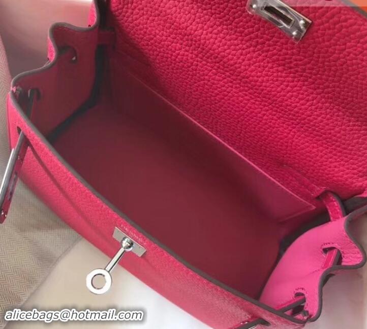 Top Sale Hermes mini kelly 20 bag deep pink in clemence leather with golden hardware H422021