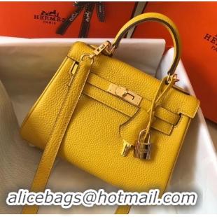 Unique Style Hermes mini kelly 20 bag Yellow in clemence leather with golden hardware H422021