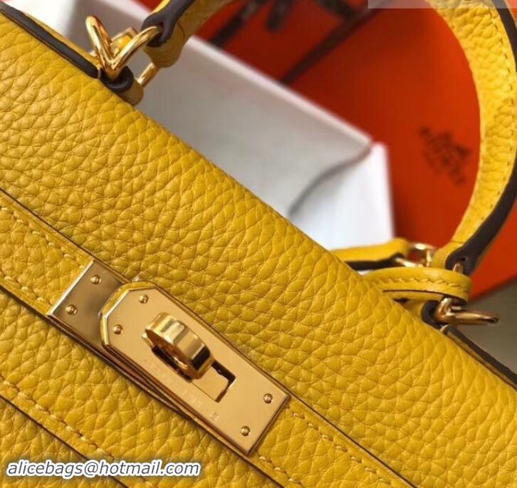 Unique Style Hermes mini kelly 20 bag Yellow in clemence leather with golden hardware H422021