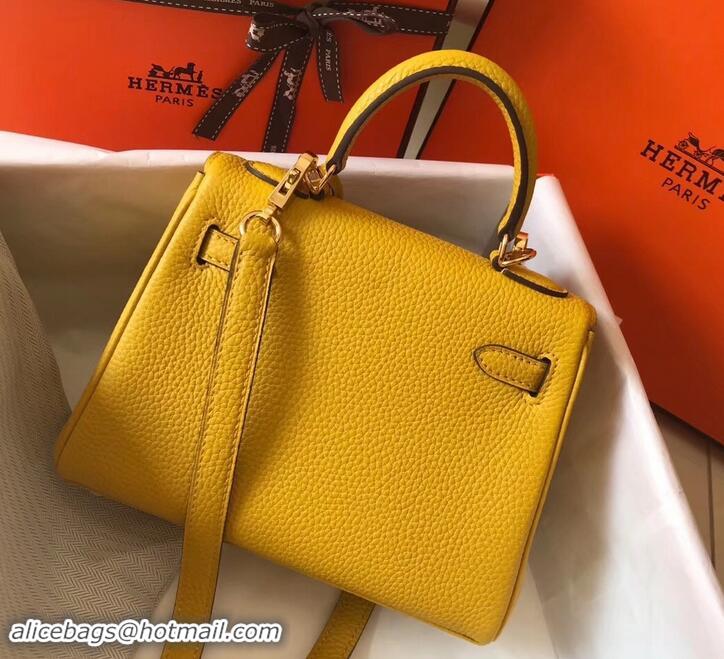 Unique Style Hermes mini kelly 20 bag Yellow in clemence leather with golden hardware H422021