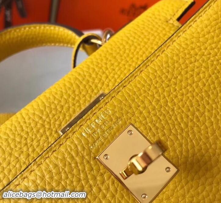 Unique Style Hermes mini kelly 20 bag Yellow in clemence leather with golden hardware H422021