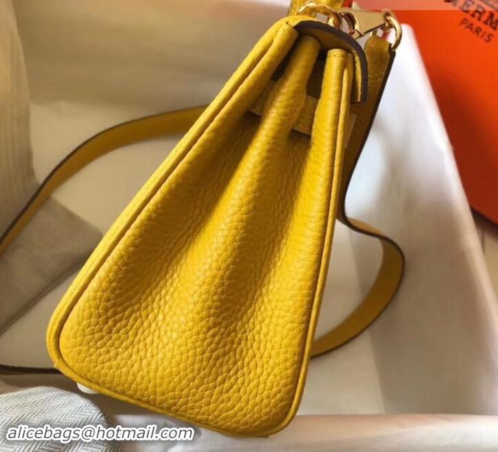 Unique Style Hermes mini kelly 20 bag Yellow in clemence leather with golden hardware H422021