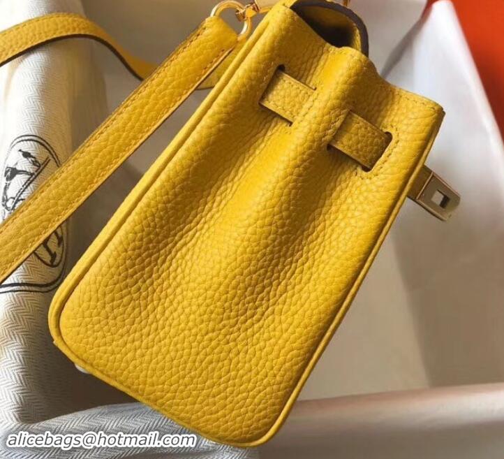 Unique Style Hermes mini kelly 20 bag Yellow in clemence leather with golden hardware H422021