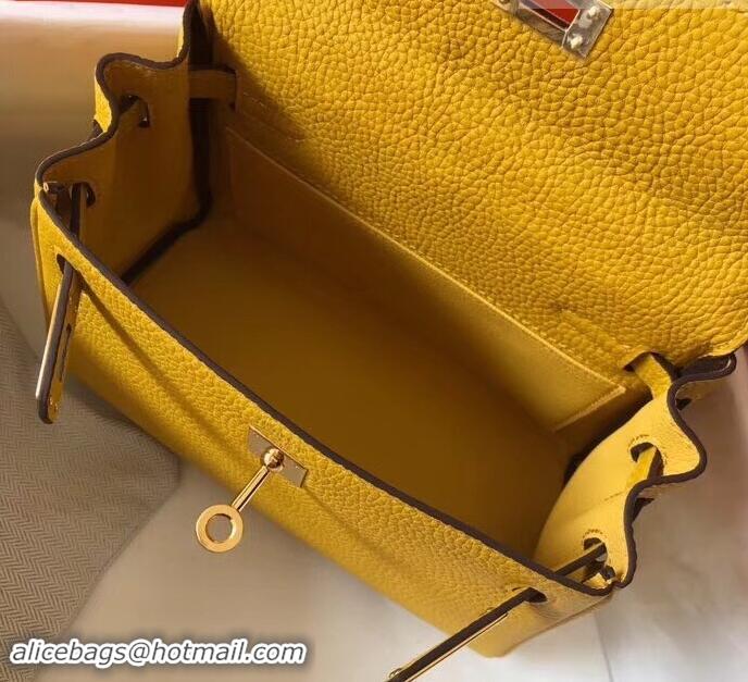 Unique Style Hermes mini kelly 20 bag Yellow in clemence leather with golden hardware H422021