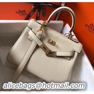 Unique Style Hermes mini kelly 20 bag white in clemence leather with golden hardware H422021