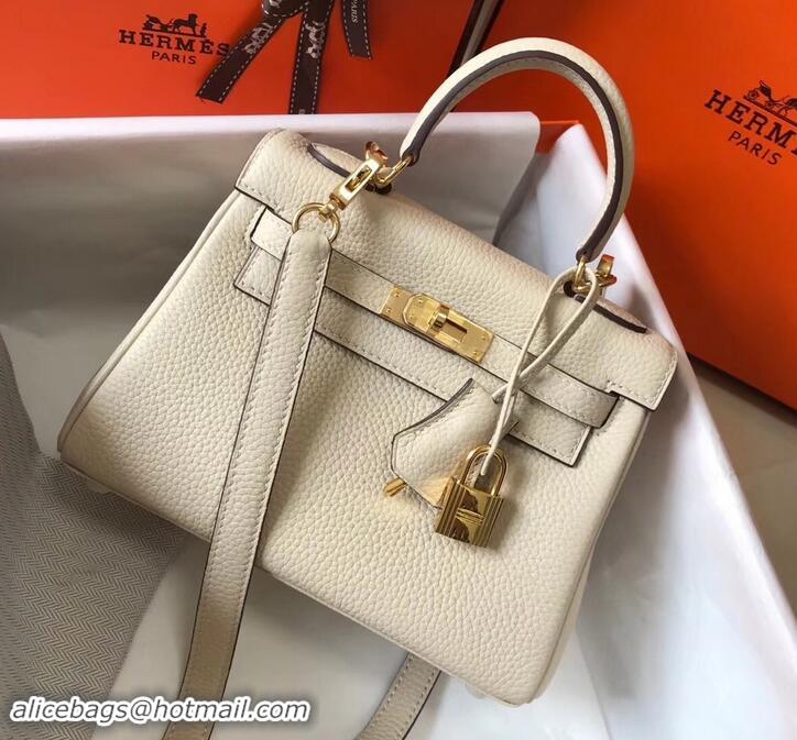 Unique Style Hermes mini kelly 20 bag white in clemence leather with golden hardware H422021