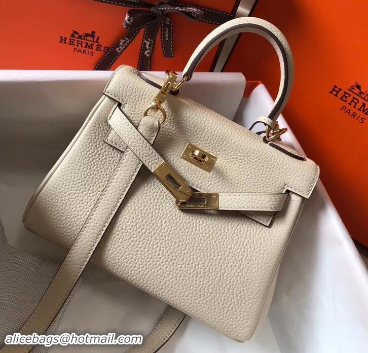 Unique Style Hermes mini kelly 20 bag white in clemence leather with golden hardware H422021