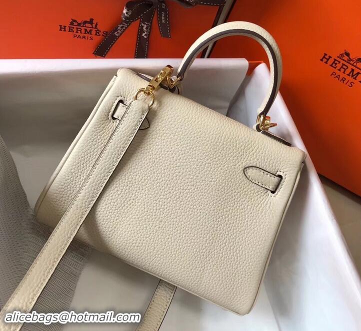 Unique Style Hermes mini kelly 20 bag white in clemence leather with golden hardware H422021