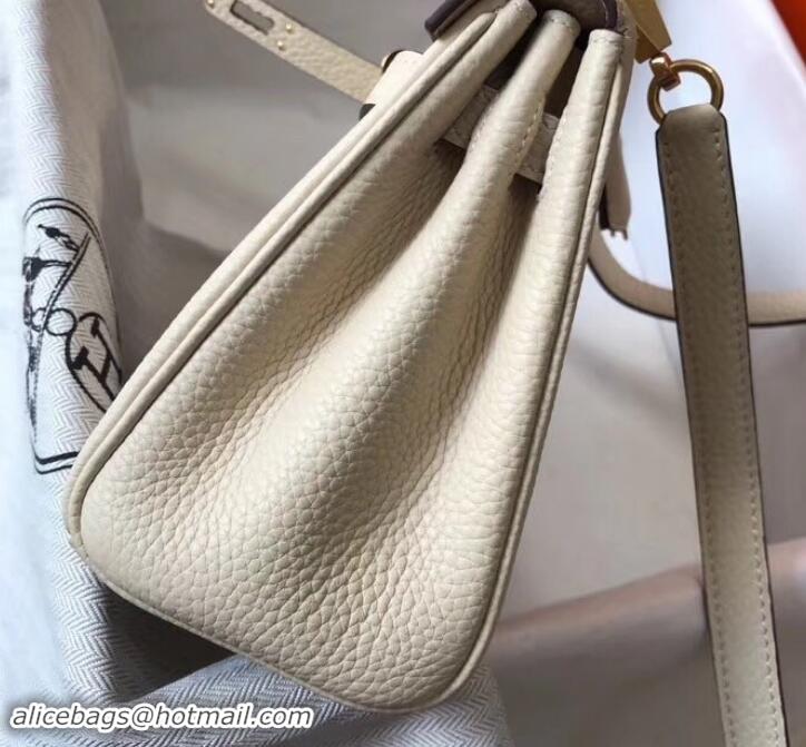 Unique Style Hermes mini kelly 20 bag white in clemence leather with golden hardware H422021