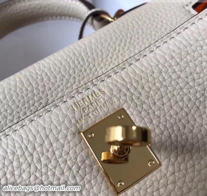 Unique Style Hermes mini kelly 20 bag white in clemence leather with golden hardware H422021