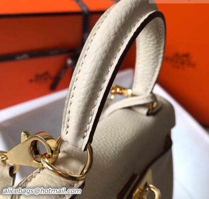 Unique Style Hermes mini kelly 20 bag white in clemence leather with golden hardware H422021