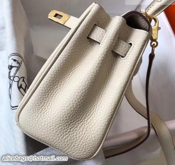 Unique Style Hermes mini kelly 20 bag white in clemence leather with golden hardware H422021