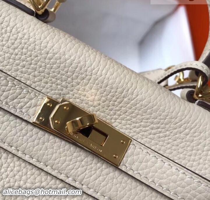 Unique Style Hermes mini kelly 20 bag white in clemence leather with golden hardware H422021