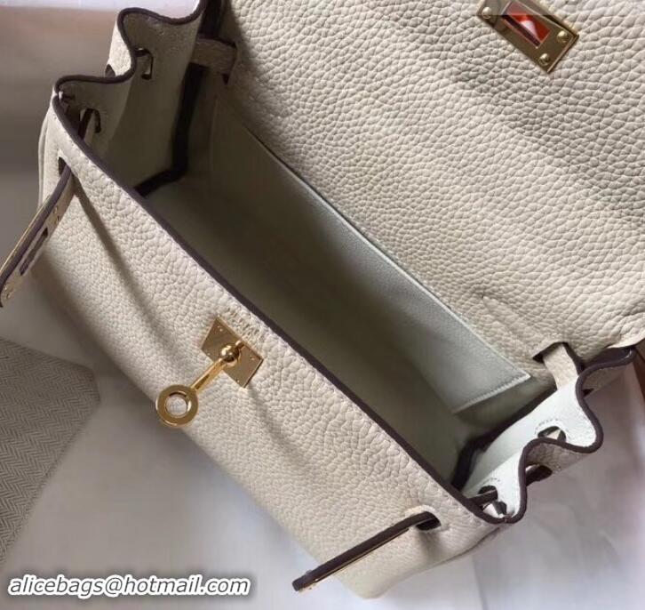 Unique Style Hermes mini kelly 20 bag white in clemence leather with golden hardware H422021