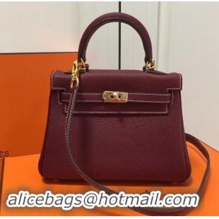 Top Quality Hermes mini kelly 20 bag Burgundy in clemence leather with golden hardware H422021