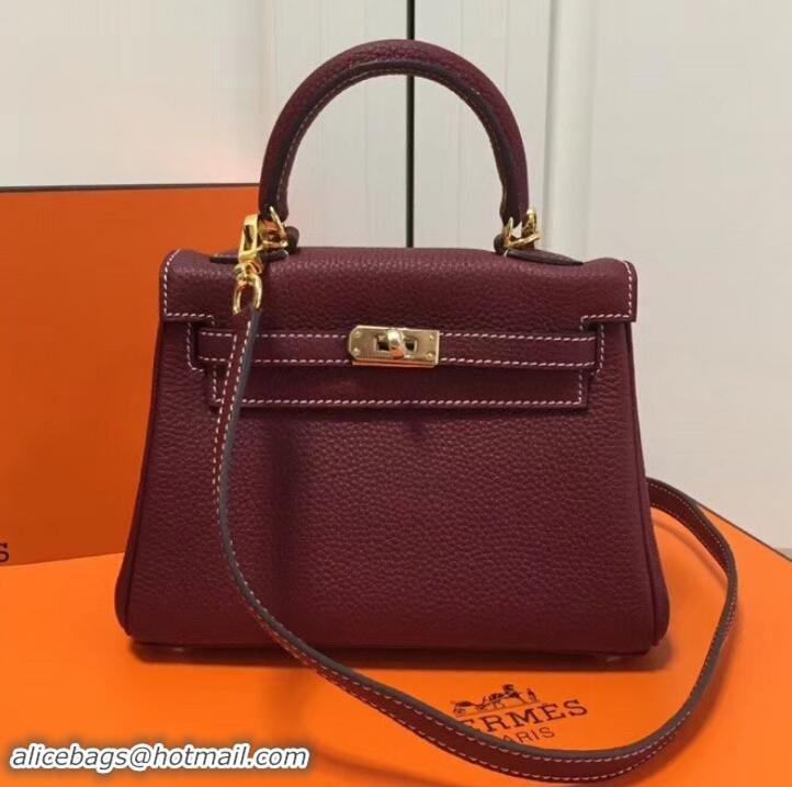 Top Quality Hermes mini kelly 20 bag Burgundy in clemence leather with golden hardware H422021