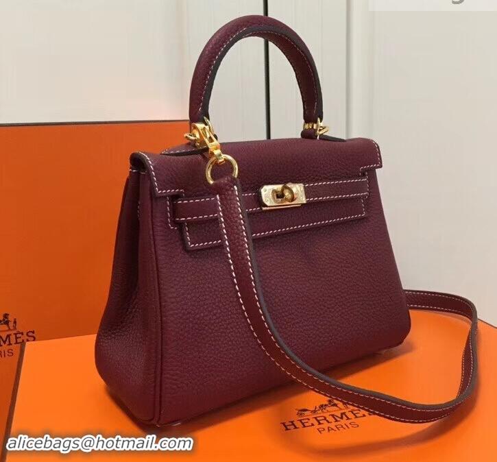 Top Quality Hermes mini kelly 20 bag Burgundy in clemence leather with golden hardware H422021