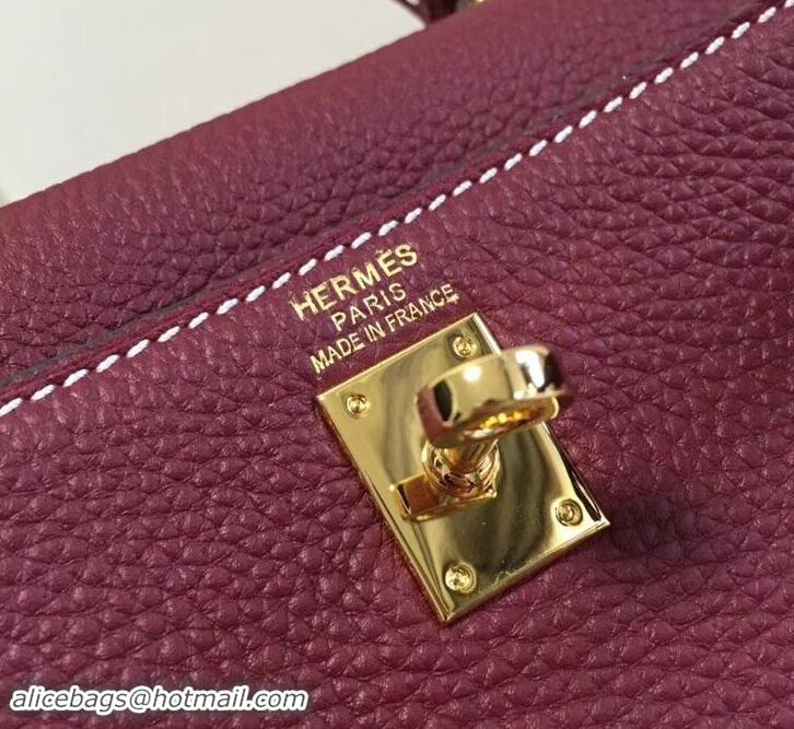 Top Quality Hermes mini kelly 20 bag Burgundy in clemence leather with golden hardware H422021