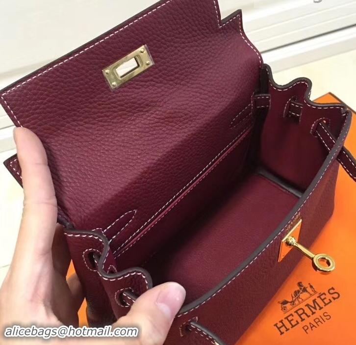 Top Quality Hermes mini kelly 20 bag Burgundy in clemence leather with golden hardware H422021