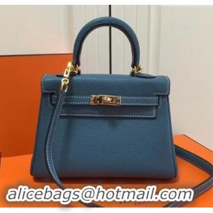 Promotional Hermes mini kelly 20 bag Blue in clemence leather with golden hardware H422021