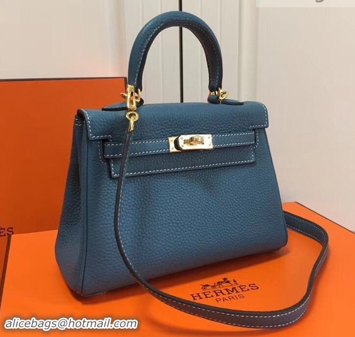 Promotional Hermes mini kelly 20 bag Blue in clemence leather with golden hardware H422021