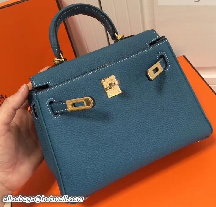 Promotional Hermes mini kelly 20 bag Blue in clemence leather with golden hardware H422021