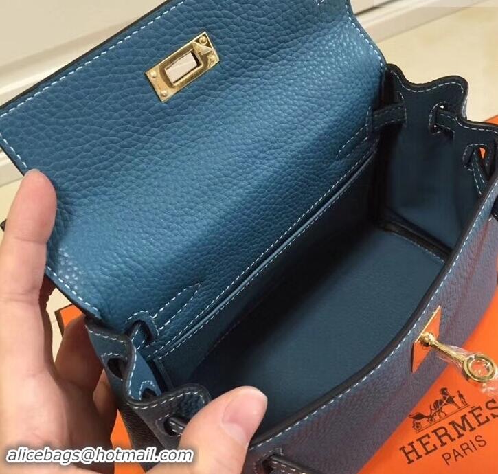 Promotional Hermes mini kelly 20 bag Blue in clemence leather with golden hardware H422021