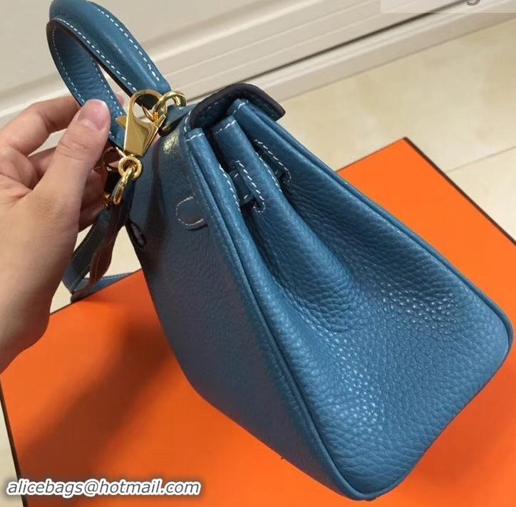 Promotional Hermes mini kelly 20 bag Blue in clemence leather with golden hardware H422021