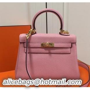 Lower Price Hermes mini kelly 20 bag light pink in clemence leather with golden hardware H422021