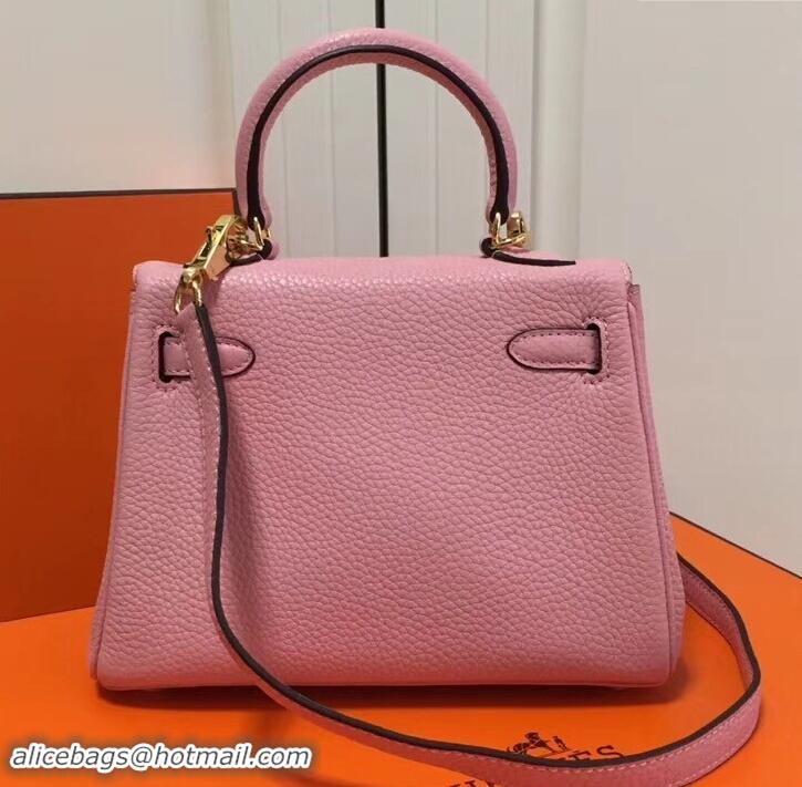 Lower Price Hermes mini kelly 20 bag light pink in clemence leather with golden hardware H422021