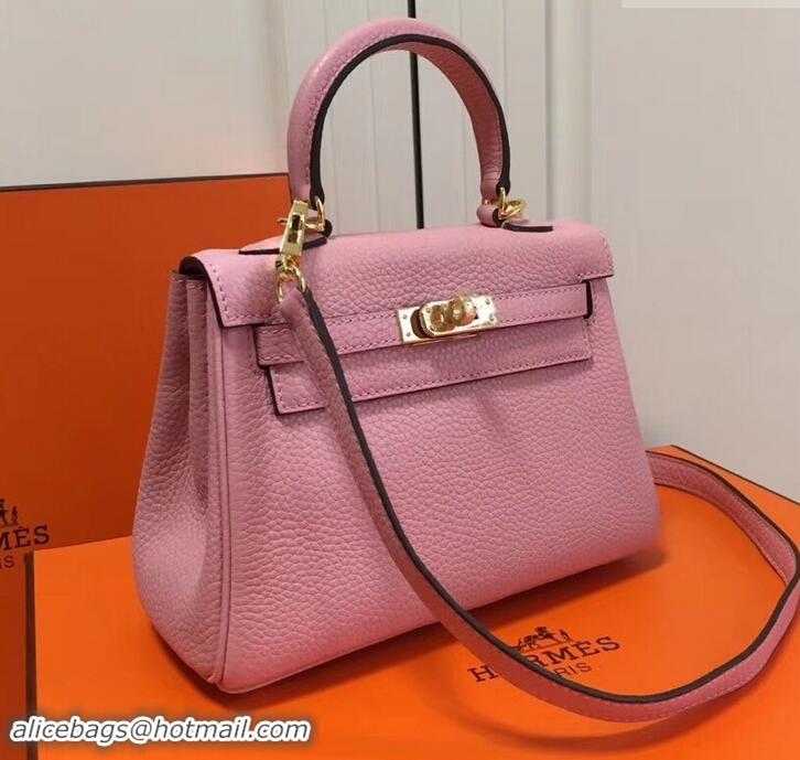 Lower Price Hermes mini kelly 20 bag light pink in clemence leather with golden hardware H422021