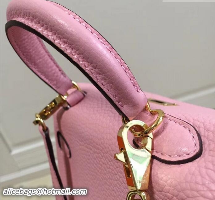 Lower Price Hermes mini kelly 20 bag light pink in clemence leather with golden hardware H422021