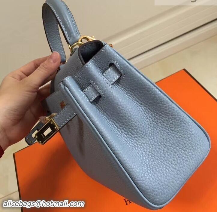 Luxury Cheap Hermes mini kelly 20 bag light blue in clemence leather with golden hardware H422021