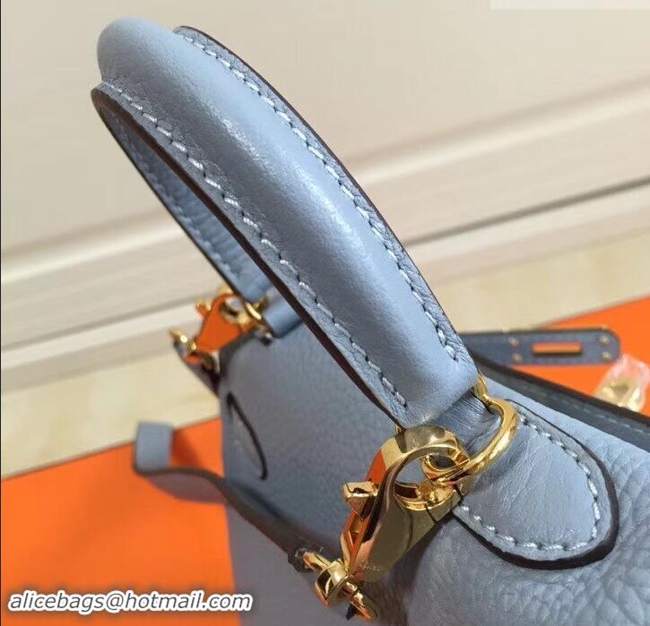 Luxury Cheap Hermes mini kelly 20 bag light blue in clemence leather with golden hardware H422021