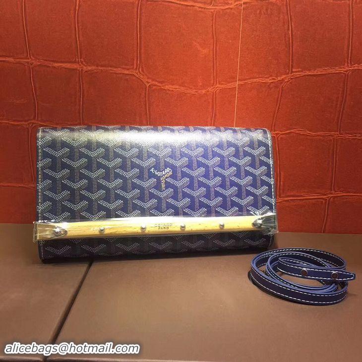 Buy Discount Goyard Monte-Carlo Clutch With Leather Strap 8982 Navy Blue