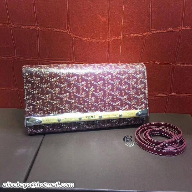 Refined Goyard Monte-Carlo Clutch With Leather Strap 8982 Burgundy