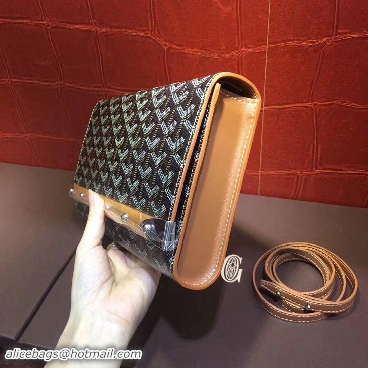 Modern Goyard Monte-Carlo Clutch With Leather Strap 8982 Black And Tan