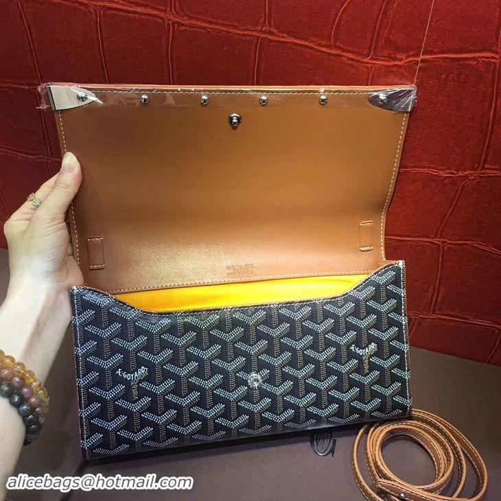 Modern Goyard Monte-Carlo Clutch With Leather Strap 8982 Black And Tan