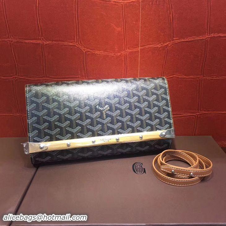 Modern Goyard Monte-Carlo Clutch With Leather Strap 8982 Black And Tan