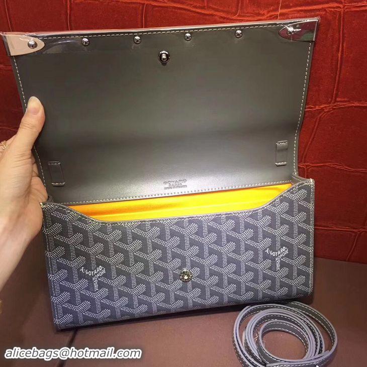 Expensive Goyard Monte-Carlo Clutch With Leather Strap 8982 Dark Grey