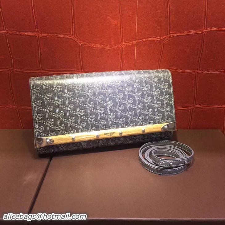 Expensive Goyard Monte-Carlo Clutch With Leather Strap 8982 Dark Grey