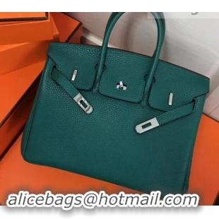 New Style Hermes Birkin 25cm Bag Peacock Green in Togo Leather With Silver Hardware 423012