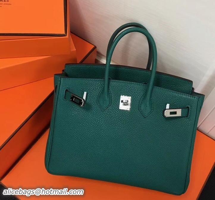 New Style Hermes Birkin 25cm Bag Peacock Green in Togo Leather With Silver Hardware 423012