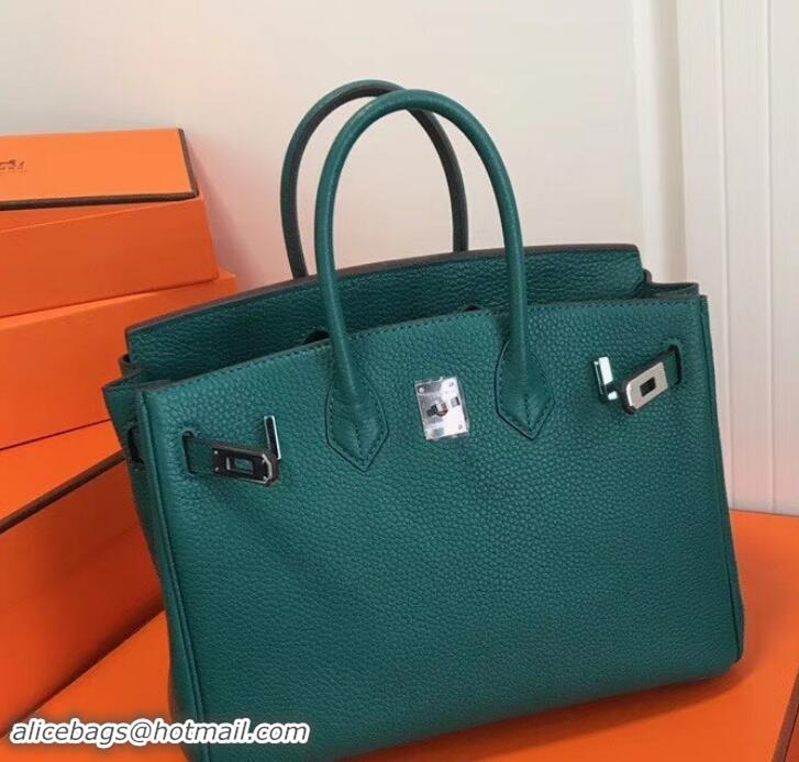 New Style Hermes Birkin 25cm Bag Peacock Green in Togo Leather With Silver Hardware 423012