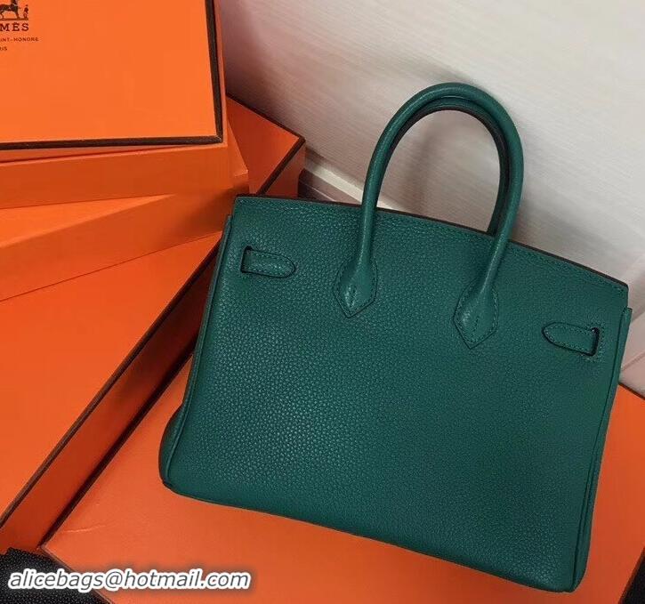 New Style Hermes Birkin 25cm Bag Peacock Green in Togo Leather With Silver Hardware 423012