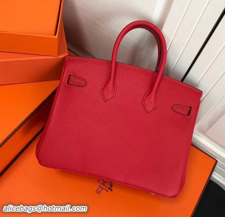 Perfect Hermes Birkin 25cm Bag Red in Togo Leather With Silver Hardware 423012